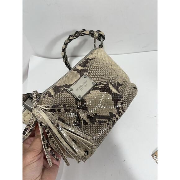Michael Kors Beige Snakeskin Tasseled Shoulder Bag Astor Laced Grommets 10" W - Picture 8 of 11